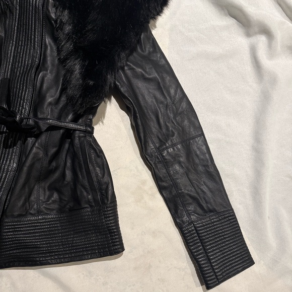 New Guess Marciano Genuine Leather Zip Up Jacket Faux Fur S - Picture 4 of 12